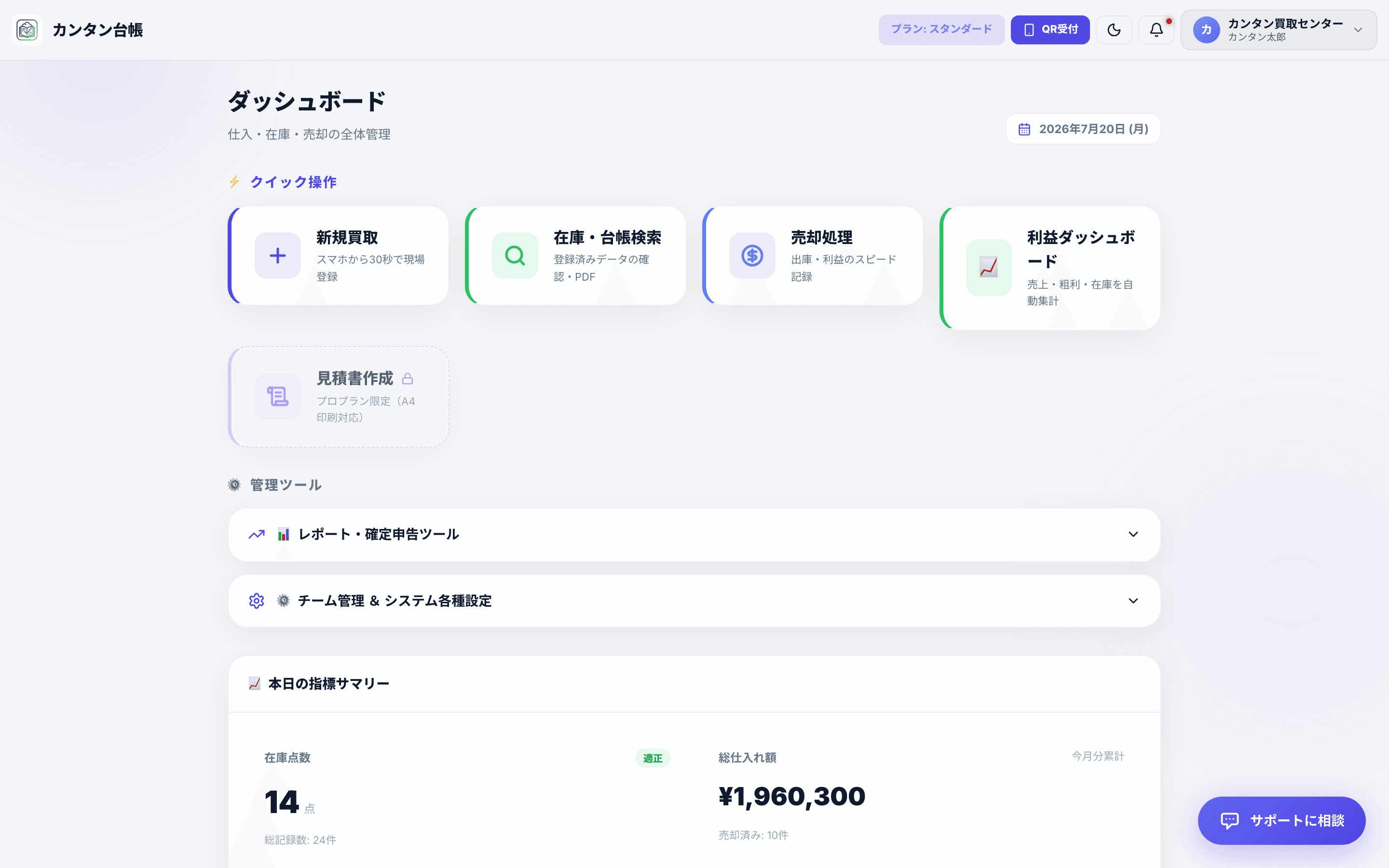 カンタン台帳のダッシュボード画面(イメージ)