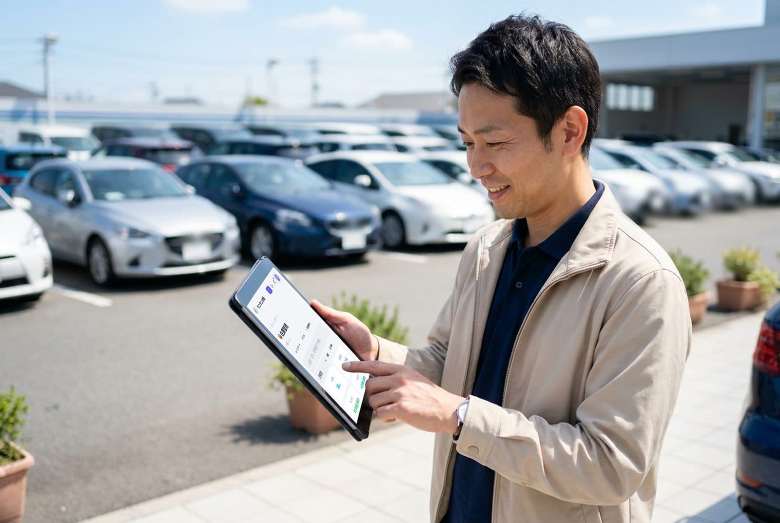 中古車の販売店でカンタン台帳を使う様子