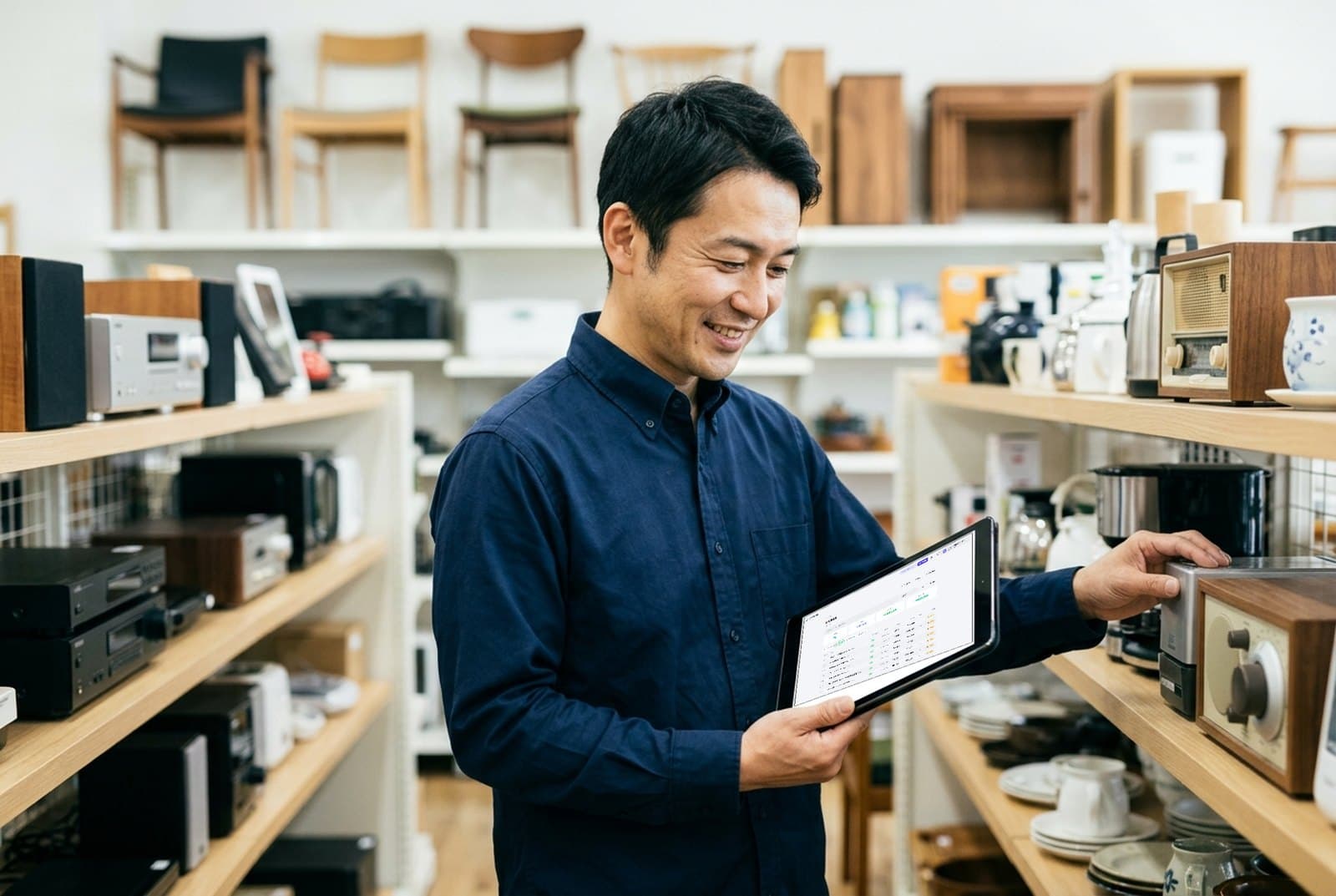 リサイクルショップでカンタン台帳を使う様子